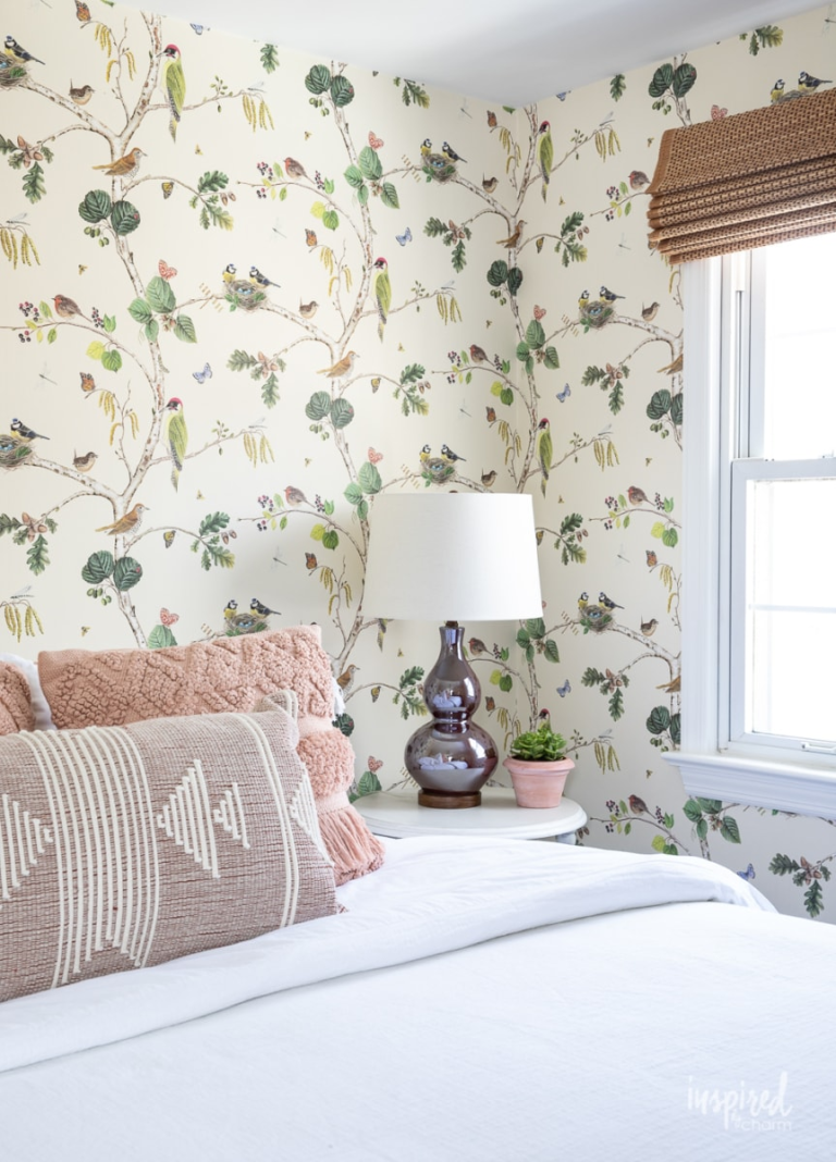 Bird Wallpaper Guest Bedroom Makeover Update