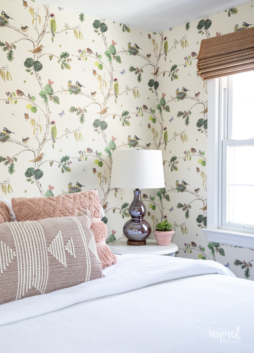 Bird Wallpaper Guest Bedroom Makeover Update